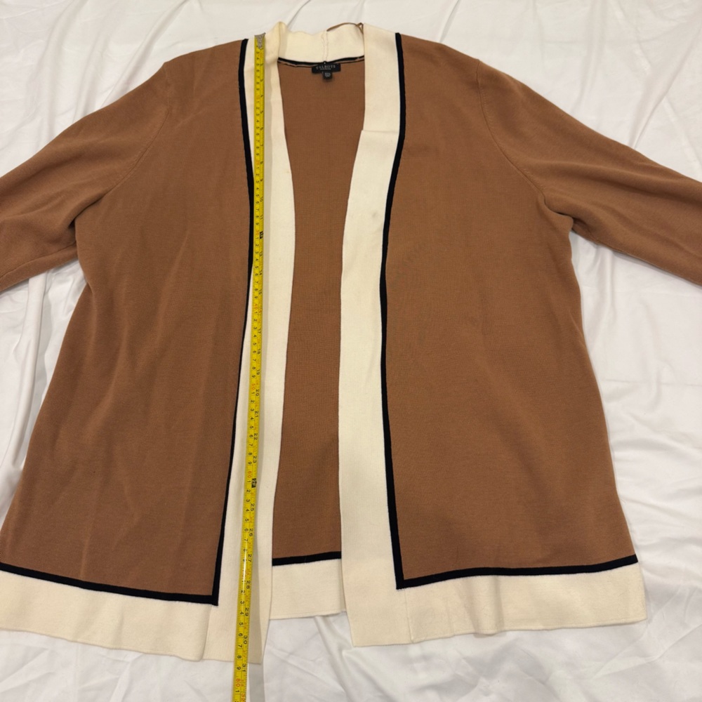 Talbots Open Front Cardigan 2XP Plus Petite Brown White Colorblock Cotton Rayon - Picture 8 of 9